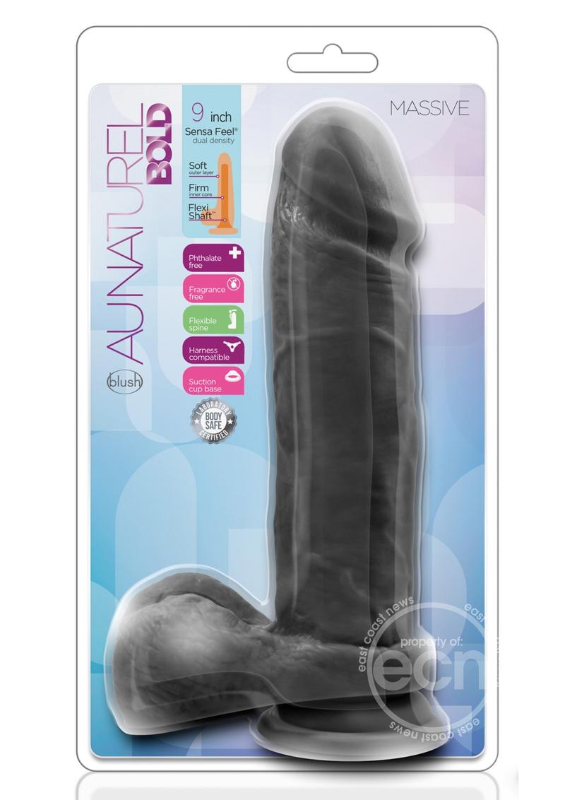 Au Naturel Bold Massive Dildo with Suction Cup 9in - Black