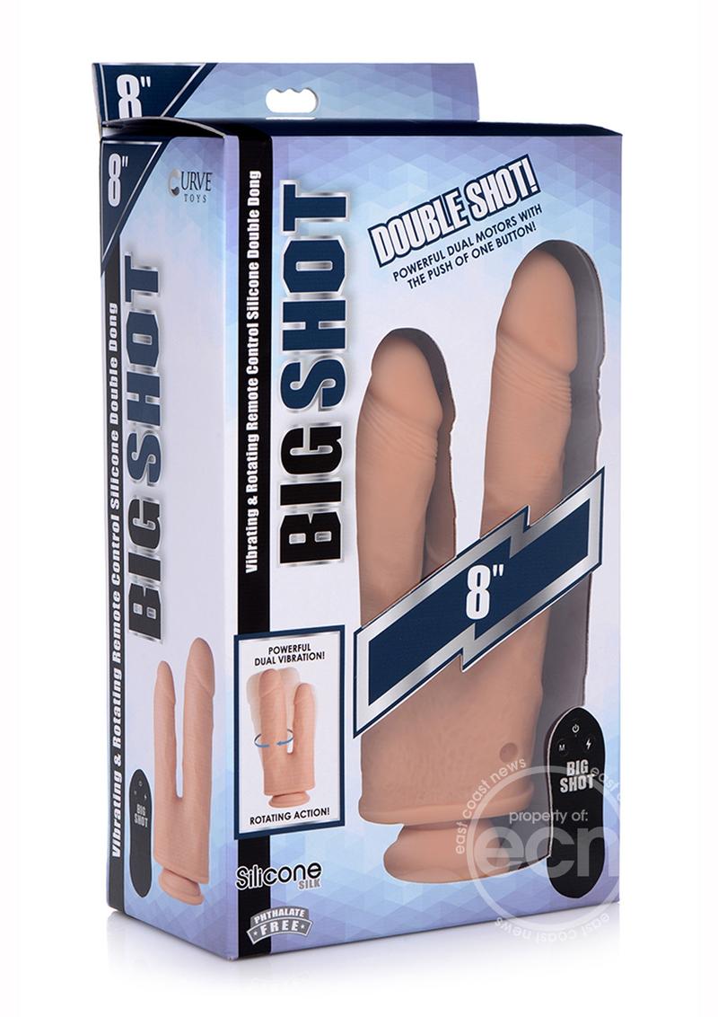 Big Shot Double Dong Silicone Vibrating With Remote Control 8in - Vanilla
