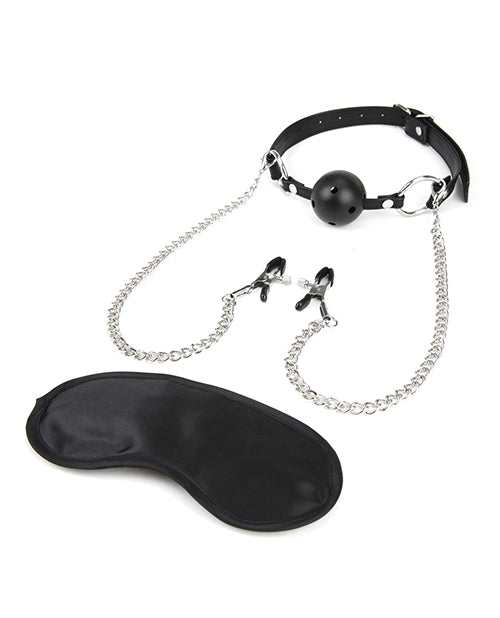 Lux Fetish Breathable Ball Gag w/Adjustable Pressure Nipple Clamps - The Lingerie Store