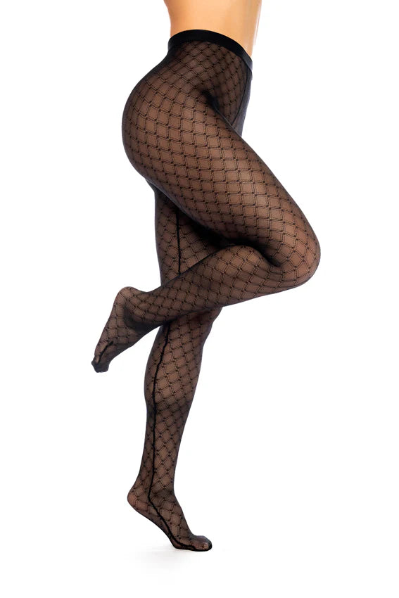 Diamond mesh pantyhose with elastic band at waist