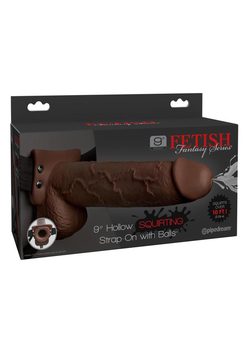 Fetish Fantasy Series Hollow Squirting Strap-On Dildo with Balls and Harness 9in