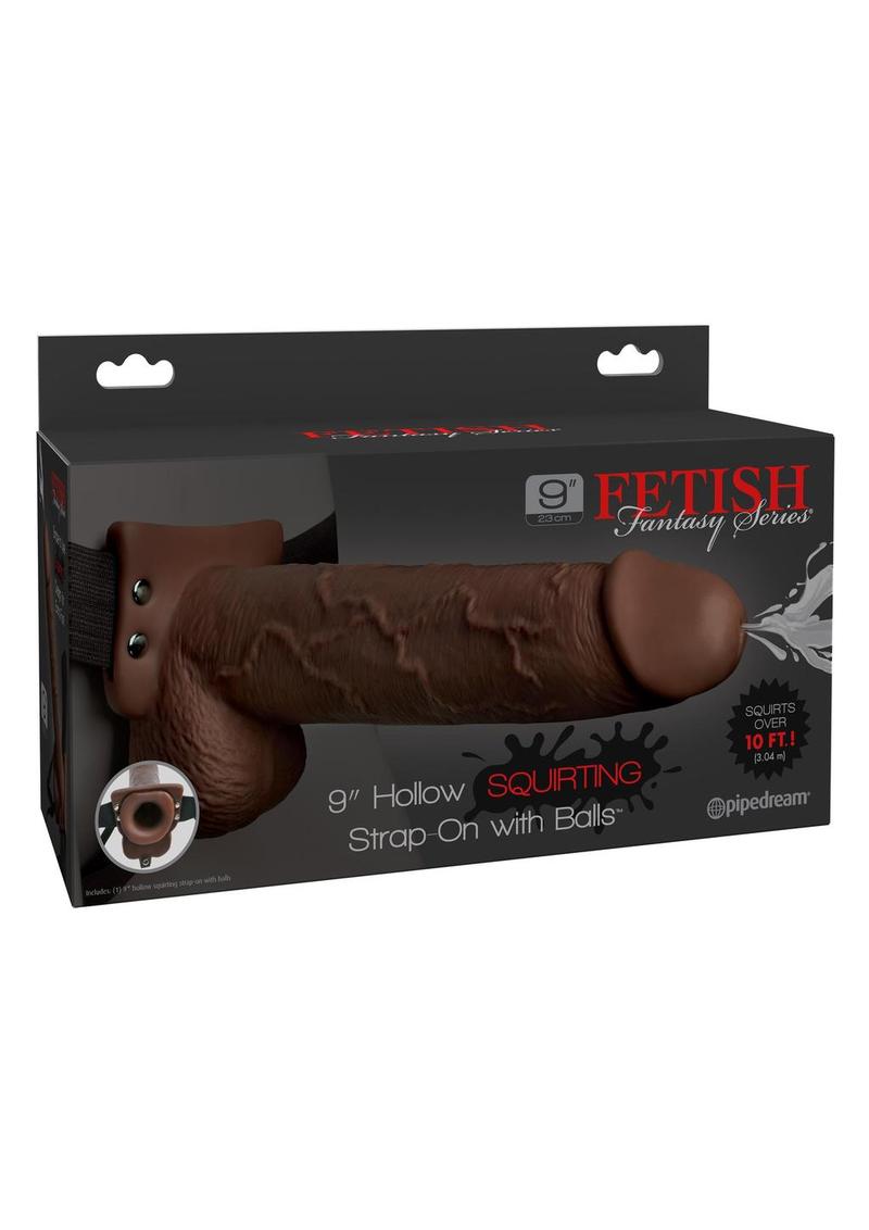 Fetish Fantasy Series Hollow Squirting Strap-On Dildo with Balls and Harness 9in