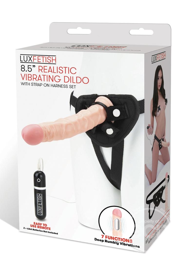 Lux Fetish Realistic Vibrating Dildo with Harness Remote Control 8.5in