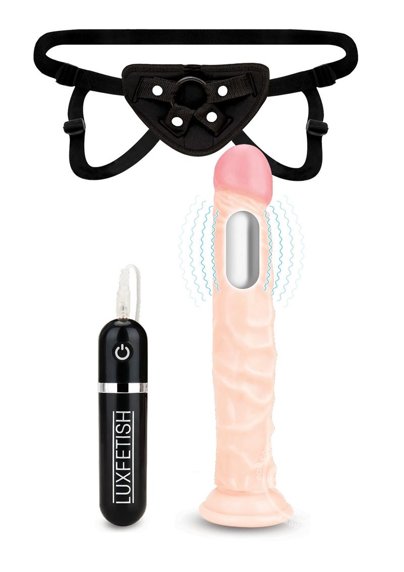 Lux Fetish Realistic Vibrating Dildo with Harness Remote Control 8.5in