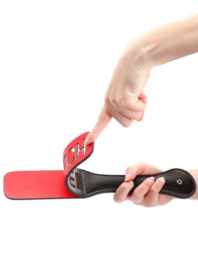 Ouch! Leather Paddle "Bitch" - Black