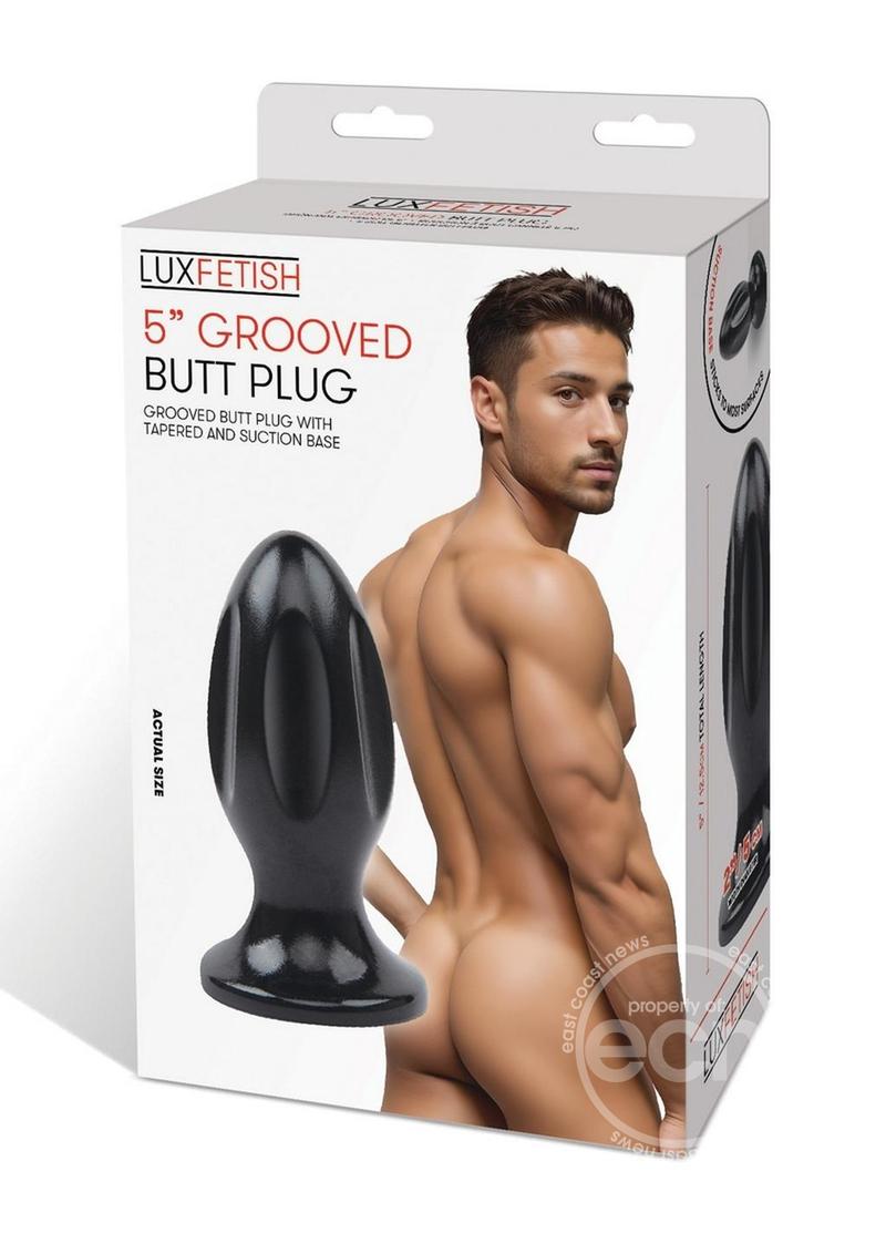 Lux Fetish Grooved Butt Plug 5in - Black