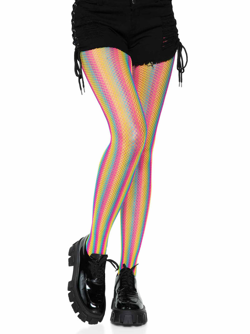 Tay Rainbow Striped Fishnet Tights