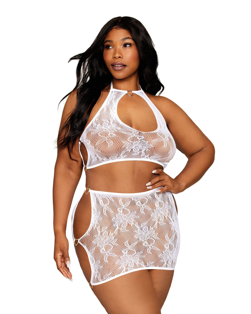 Seamless Lace Bralette and Mini Skirt Set