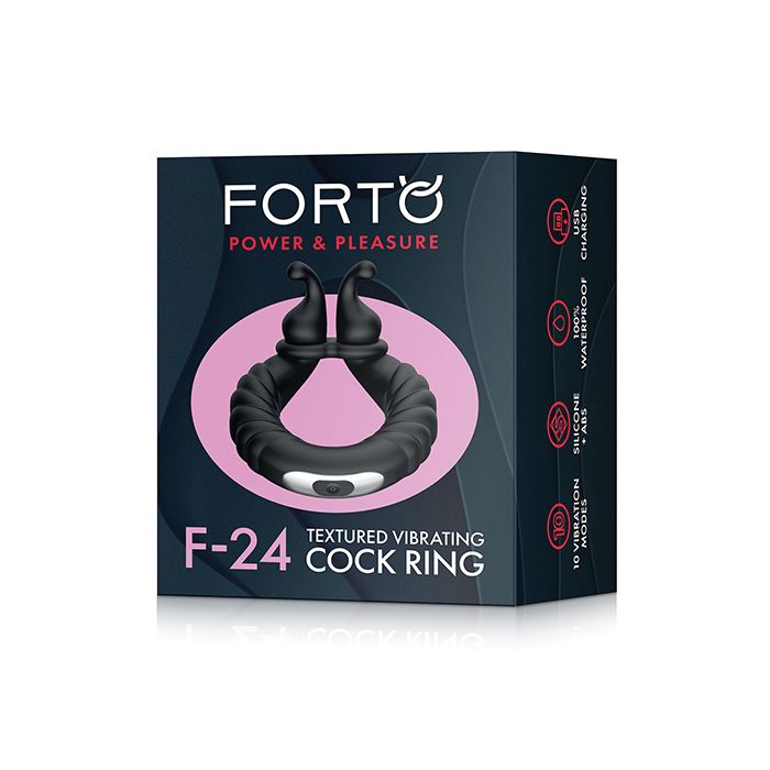 Forto F-24 Textured Vibrating Cock Ring - Black
