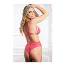 High Waist Lace Jeweled Panty & Bra White Tux O/S