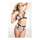 High Waist Lace Jeweled Panty & Bra White Tux O/S