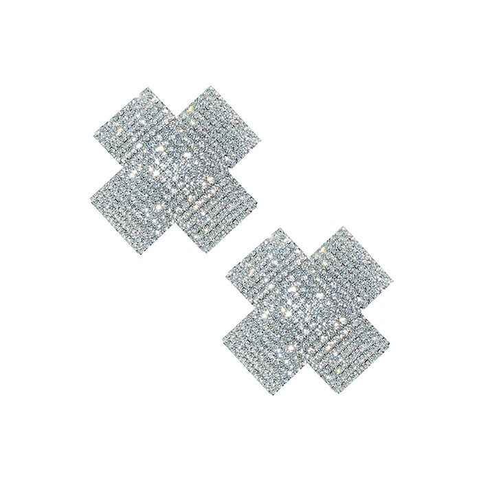 Neva Nude Cross Crystal Jewel Reusable Silicone Nipple Pasties - Clear O/S