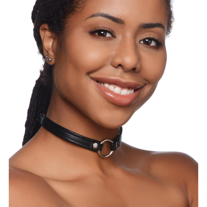 Pet Leather Choker With Silver Ring