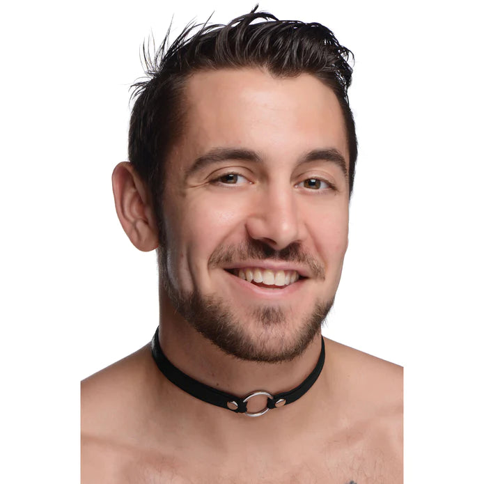 Pet Leather Choker With Silver Ring