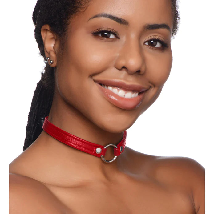 Pet Leather Choker With Silver Ring