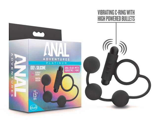 Anal Adventures Platinum - Silicone Anal Beads with Vibrating C-Ring