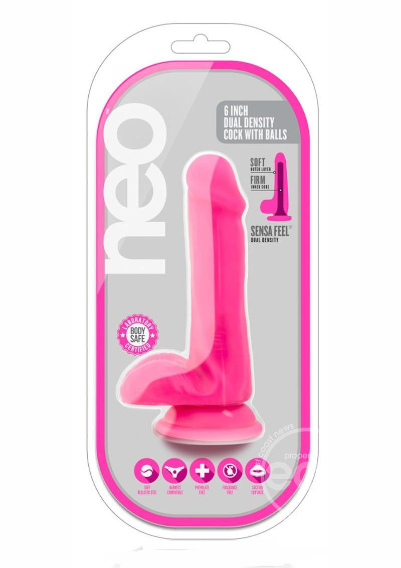 Neo Dual Density Cock with Balls 6in Neon