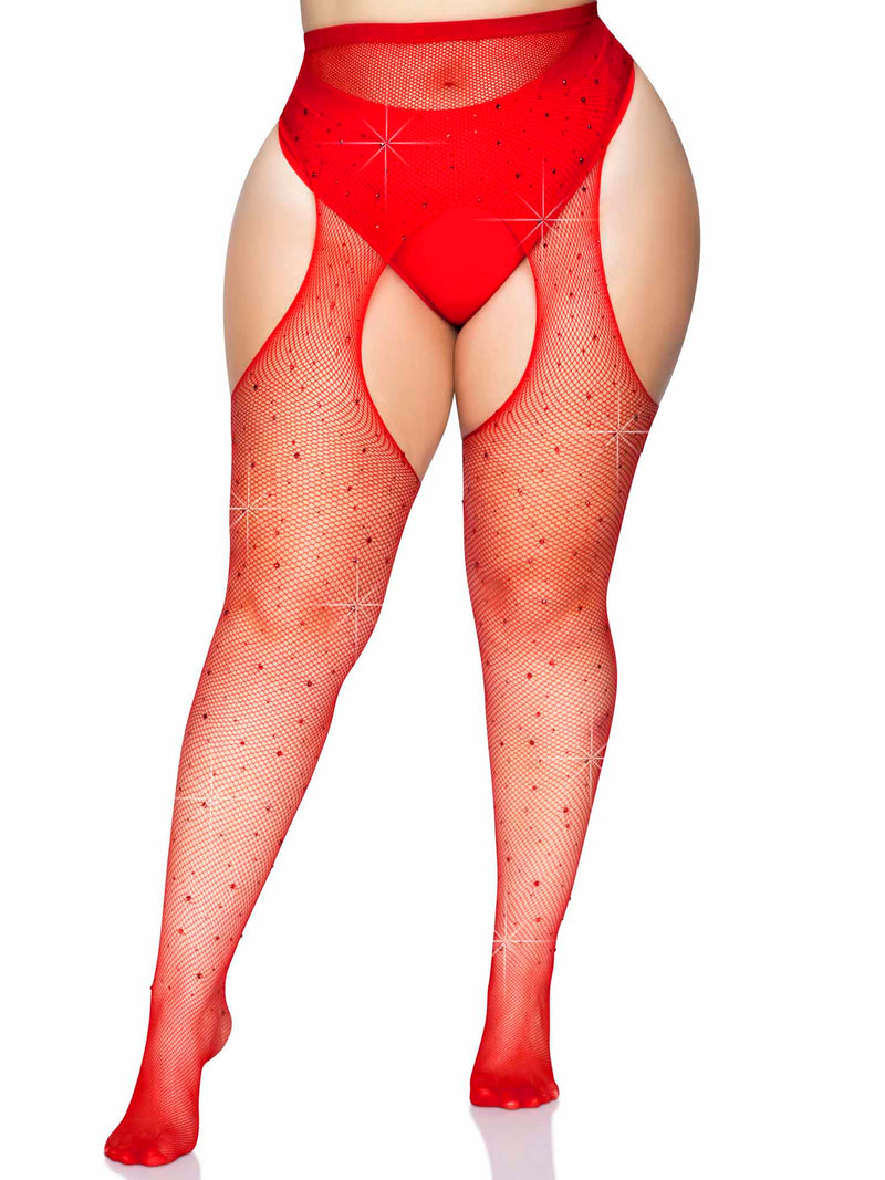 Crystalized fishnet suspender pantyhose Queen