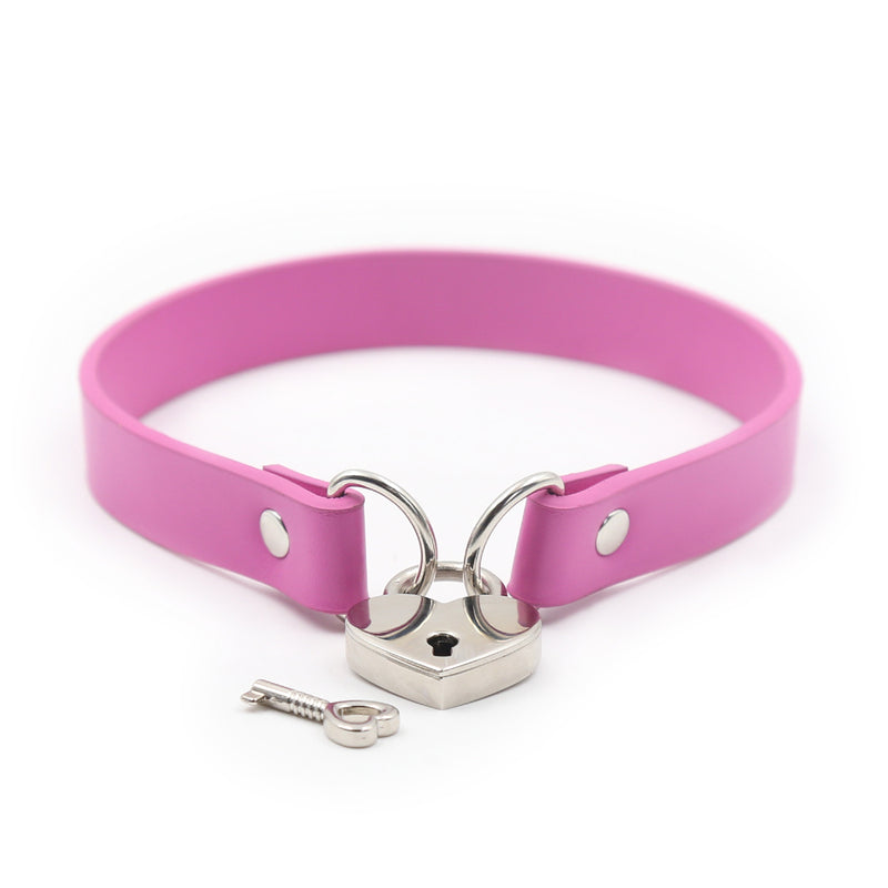 Collar - Heart Lock Connector Pink Neck Collar with Key