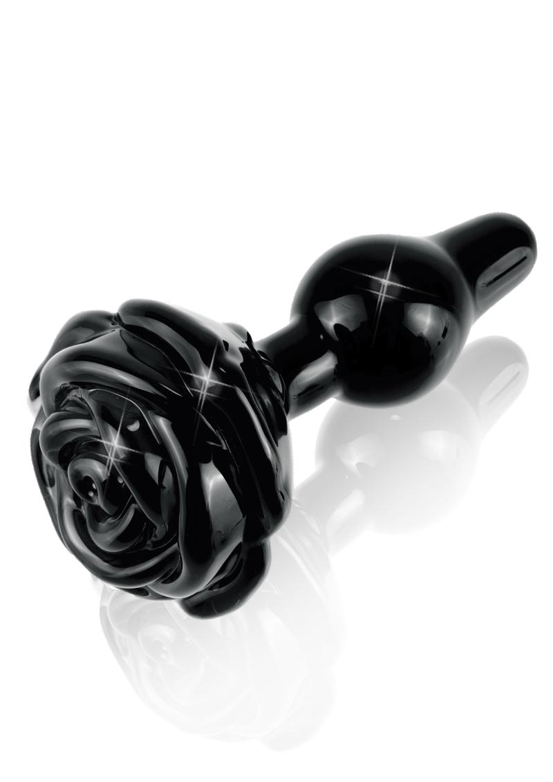 Icicles No. 77 Hand Blown Glass Rose Butt Plug - Black