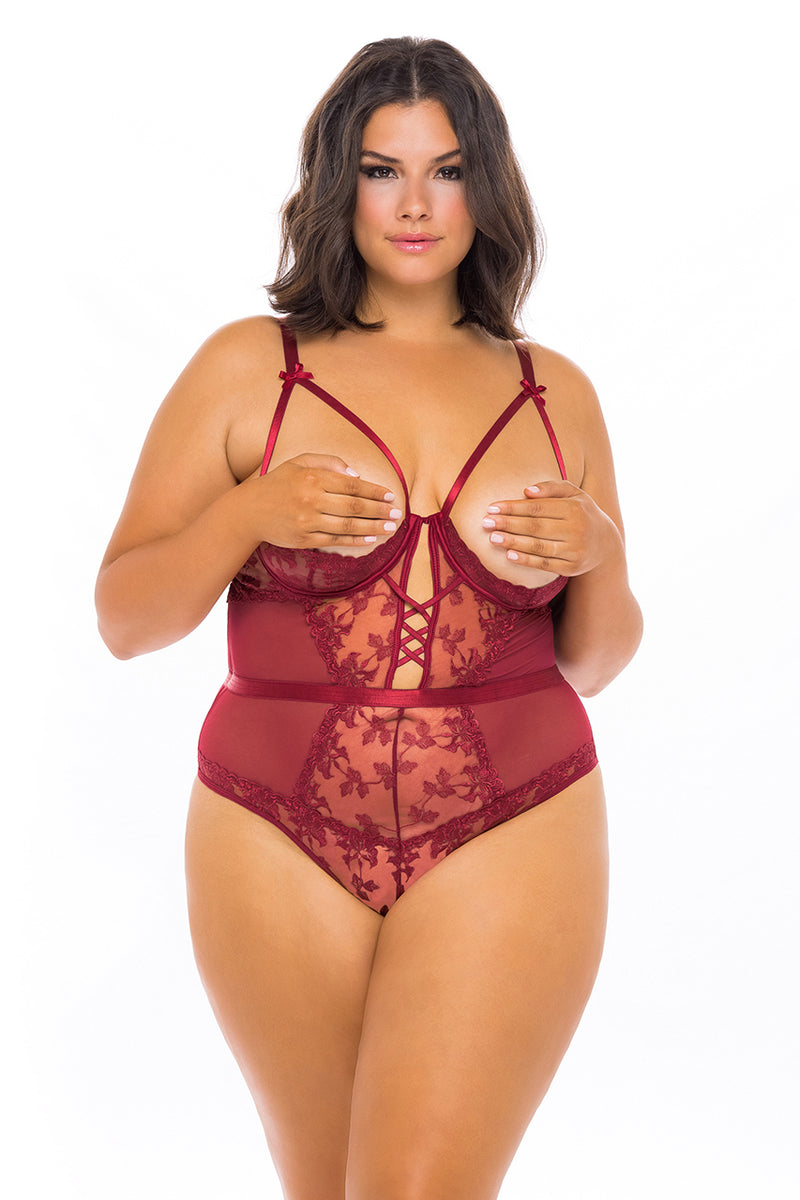 Kira Floral Embroidery Open Cup Teddy
