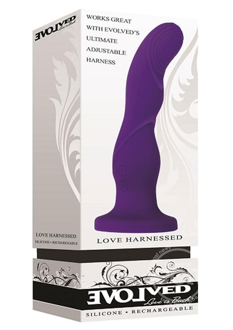 Love Harnessed Rechargeable Silicone Strap On Vibrator - Purple