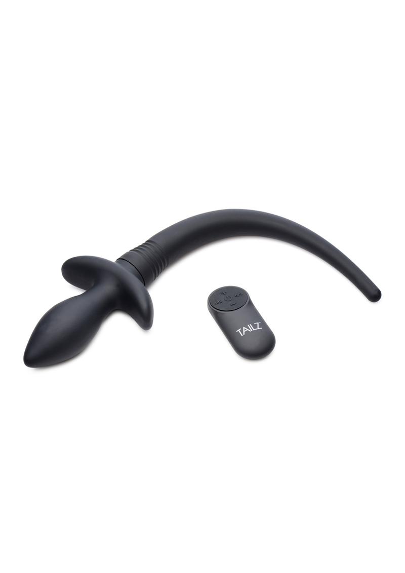 Tailz Waggerz Moving & Vibrating Silicone Rechargeable Puppy Tail With Remote Control - Black