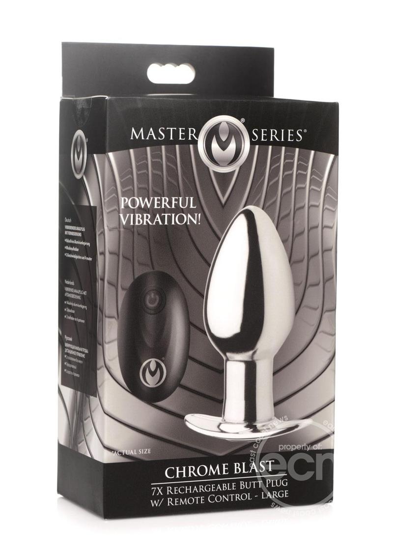 Master Series Chrome Blast 7X Rechargeable Anal Plug with Remote Control - Silver