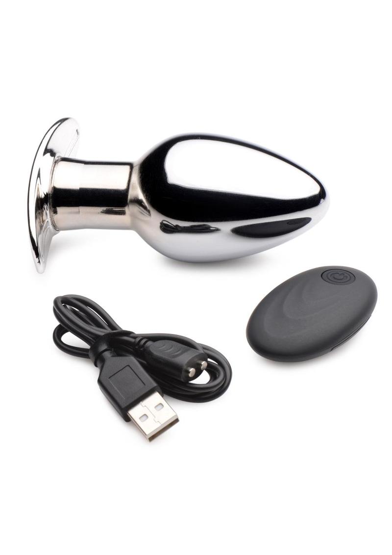 Master Series Chrome Blast 7X Rechargeable Anal Plug with Remote Control - Silver