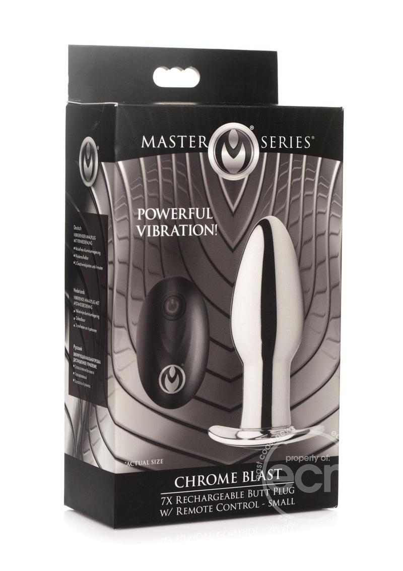 Master Series Chrome Blast 7X Rechargeable Anal Plug with Remote Control - Silver