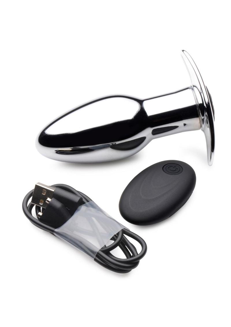 Master Series Chrome Blast 7X Rechargeable Anal Plug with Remote Control - Silver