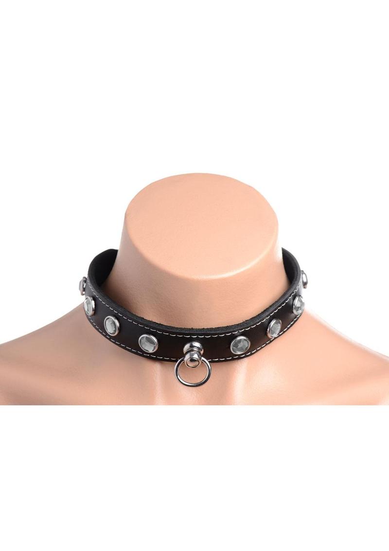 Master Series Bling Vixen Leather Collar with Rhinestones - Clear