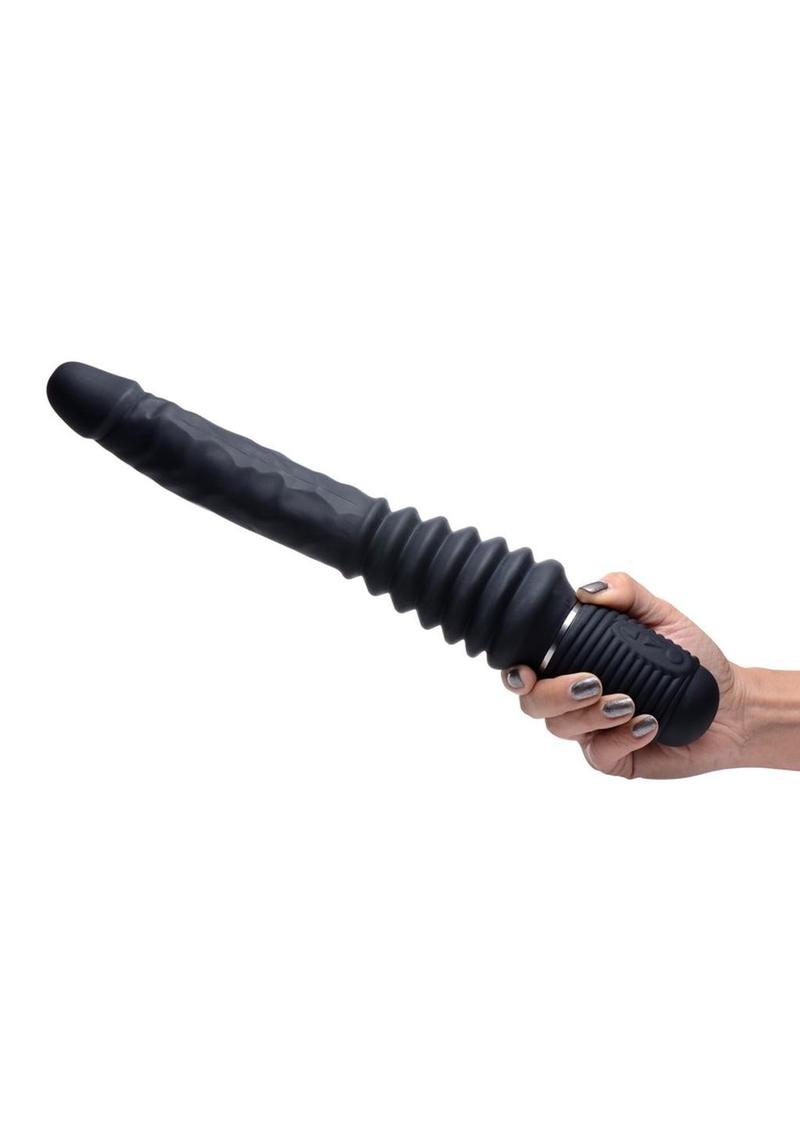 Master Series Vibrating & Thrusting Rechargeable Silicone Dildo - Black