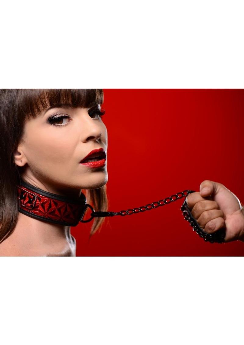 Master Series - Crimson Tied Chained Collar with Leash - Red & Black