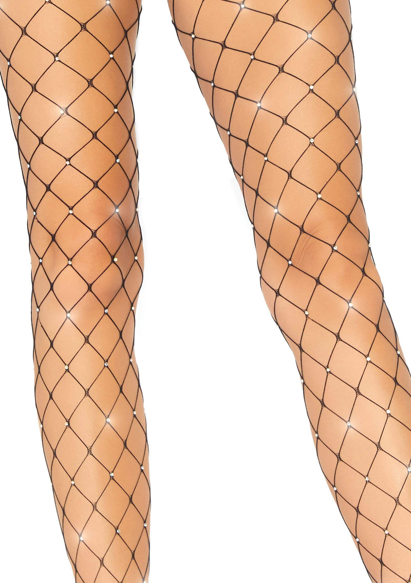 Jenelle Rhinestone Fence Net Tights O/S