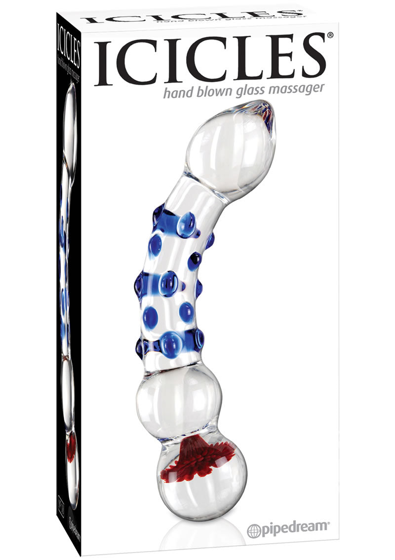 Icicles No 18 Textured Glass Dildo 7.5in - Clear And Blue