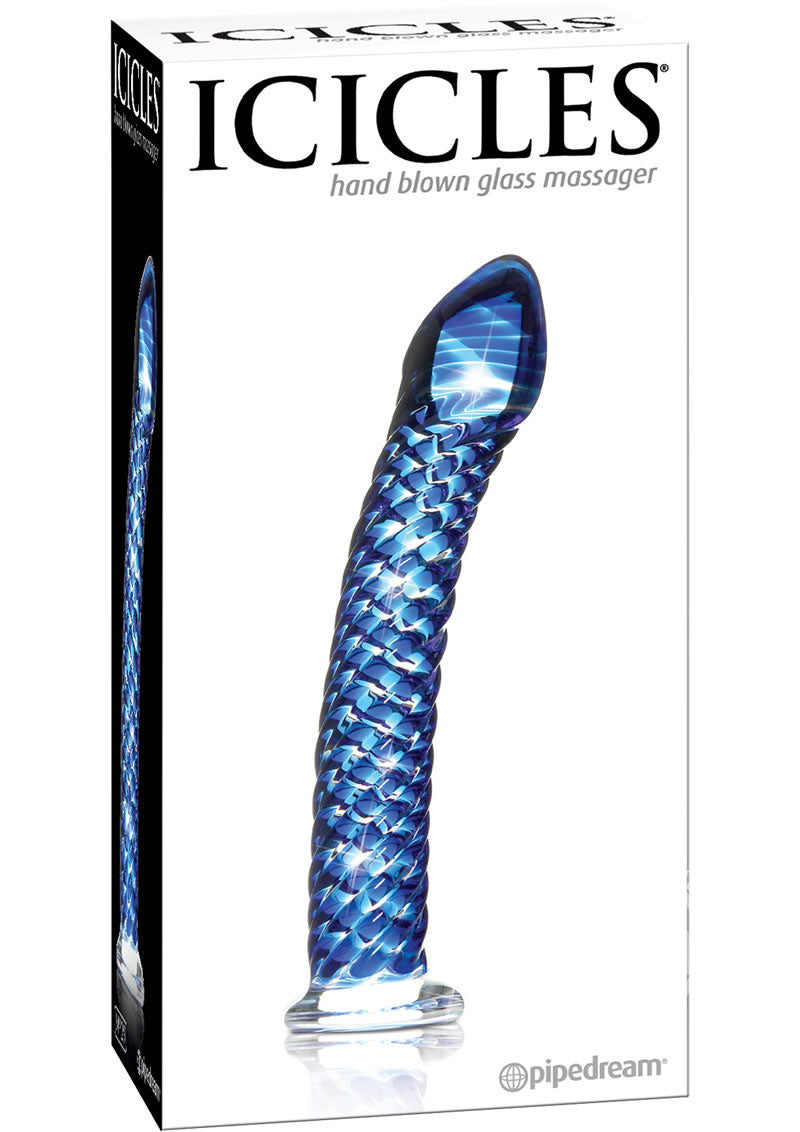 Icicles No 29 Ribbed Glass G-Spot Dildo 7in - Blue