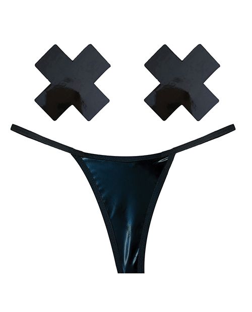 Neva Nude Naughty Knix Dom Squad Wet Vinyl G-String & Pasties
