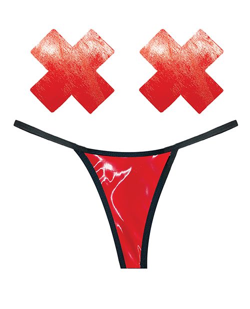 Neva Nude Naughty Knix Dom Squad Wet Vinyl G-String & Pasties