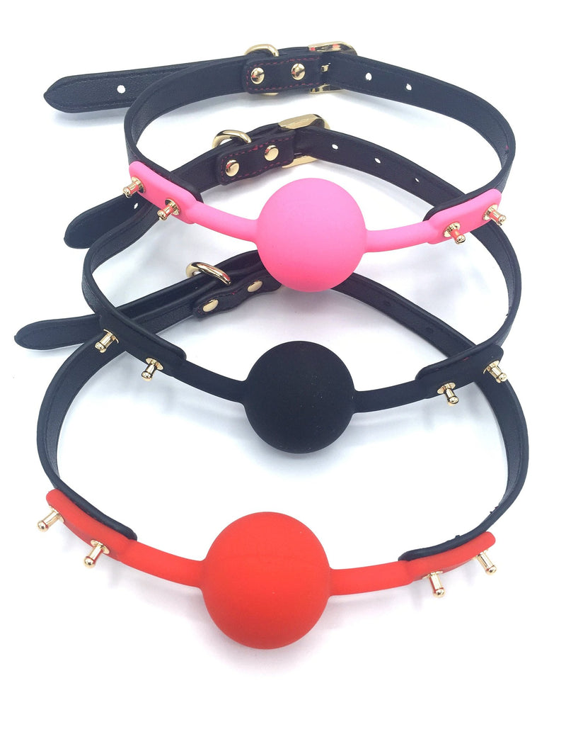 Exotic Silicone Ball Gag with Golden Hardware