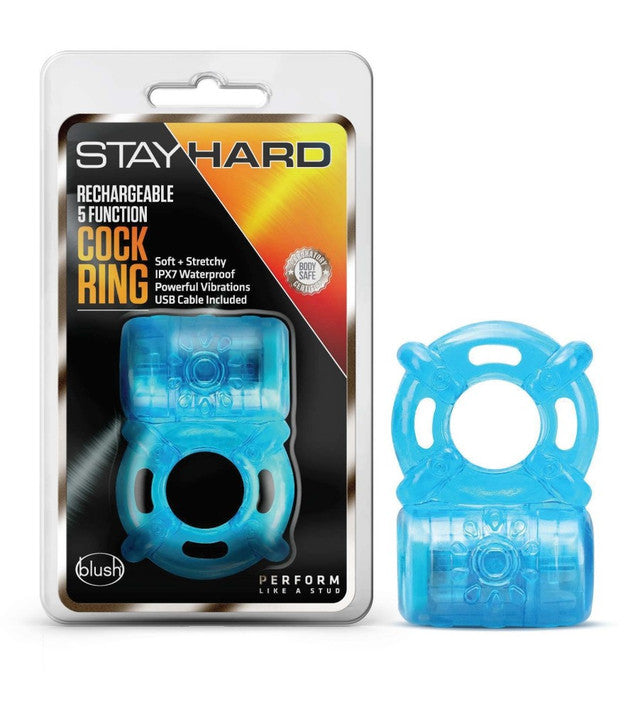 Stay Hard - Rechargeable 5 Function Cock Ring - Blue