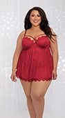 Holiday Stretch Mesh Skirt, Underwire Push Up Cup Babydoll & G-String Garnet