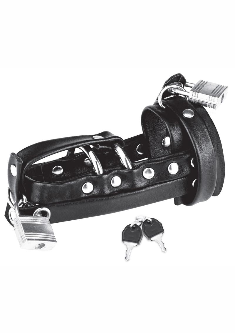 Blue Line C & B Gear Gimp Cock Locking Chastity Sheath With Double Metal Cock Ring
