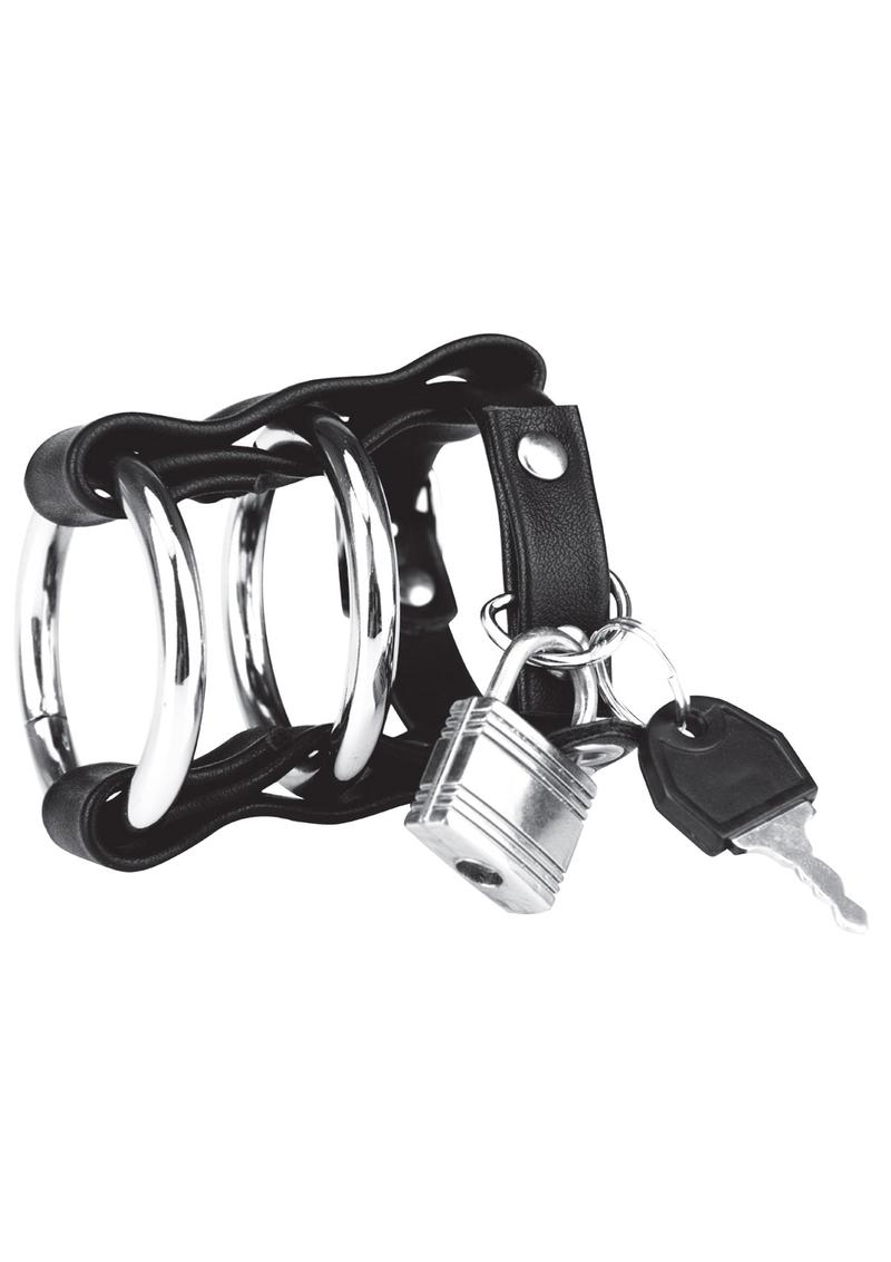 Blue Line C & B Gear Double Metal Cock Ring With Locking Ball Strap