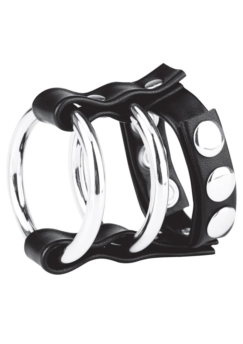 Blue Line C & B Gear Double Metal Cock Ring With Adjustable Snap Ball Strap