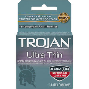Trojan Ultra Thin Lubricated Condoms Box of 3 - The Lingerie Store